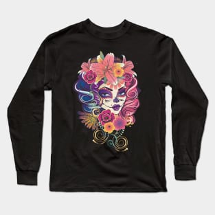 Calavera girl with flowers Long Sleeve T-Shirt